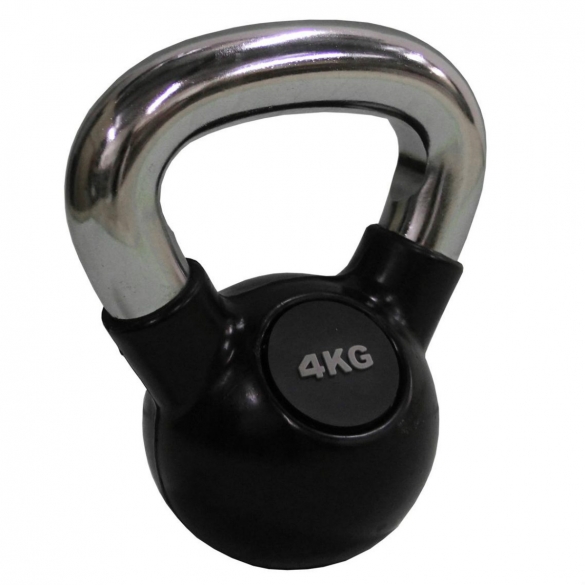 Sanden Kettlebell rubber omtrokken en chroom greep 1 x 4 kg (KBRC4) (KBRC4)